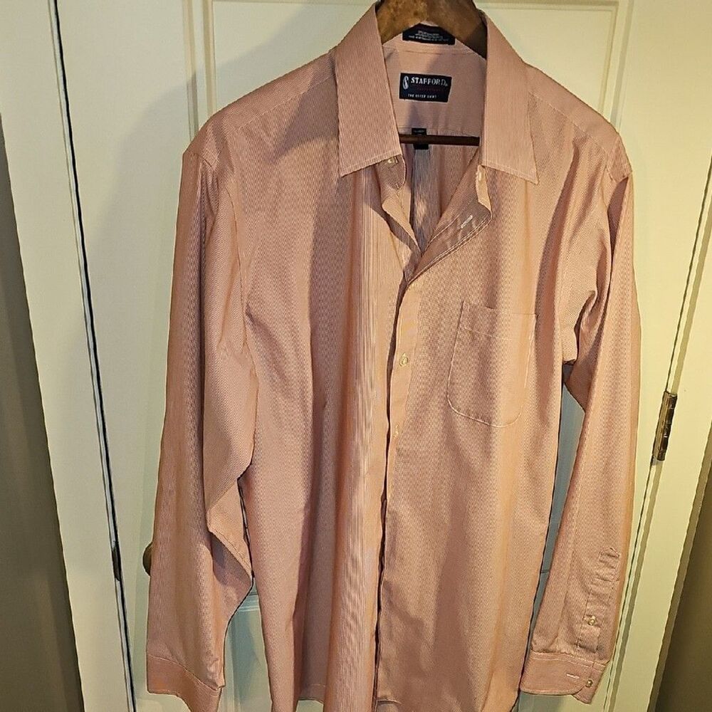 Stafford-Men's Red Striped Casual Button Down Shirt SIZE 17(36-37L)